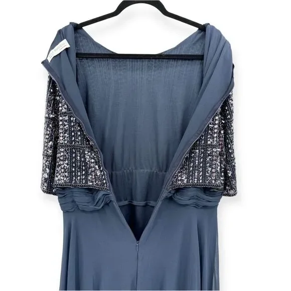 Mac Duggal NEW Chiffon Gown w/ Fully Beaded 3/4 Sleeve Top Navy $598 - Size 18 - Picture 12 of 13